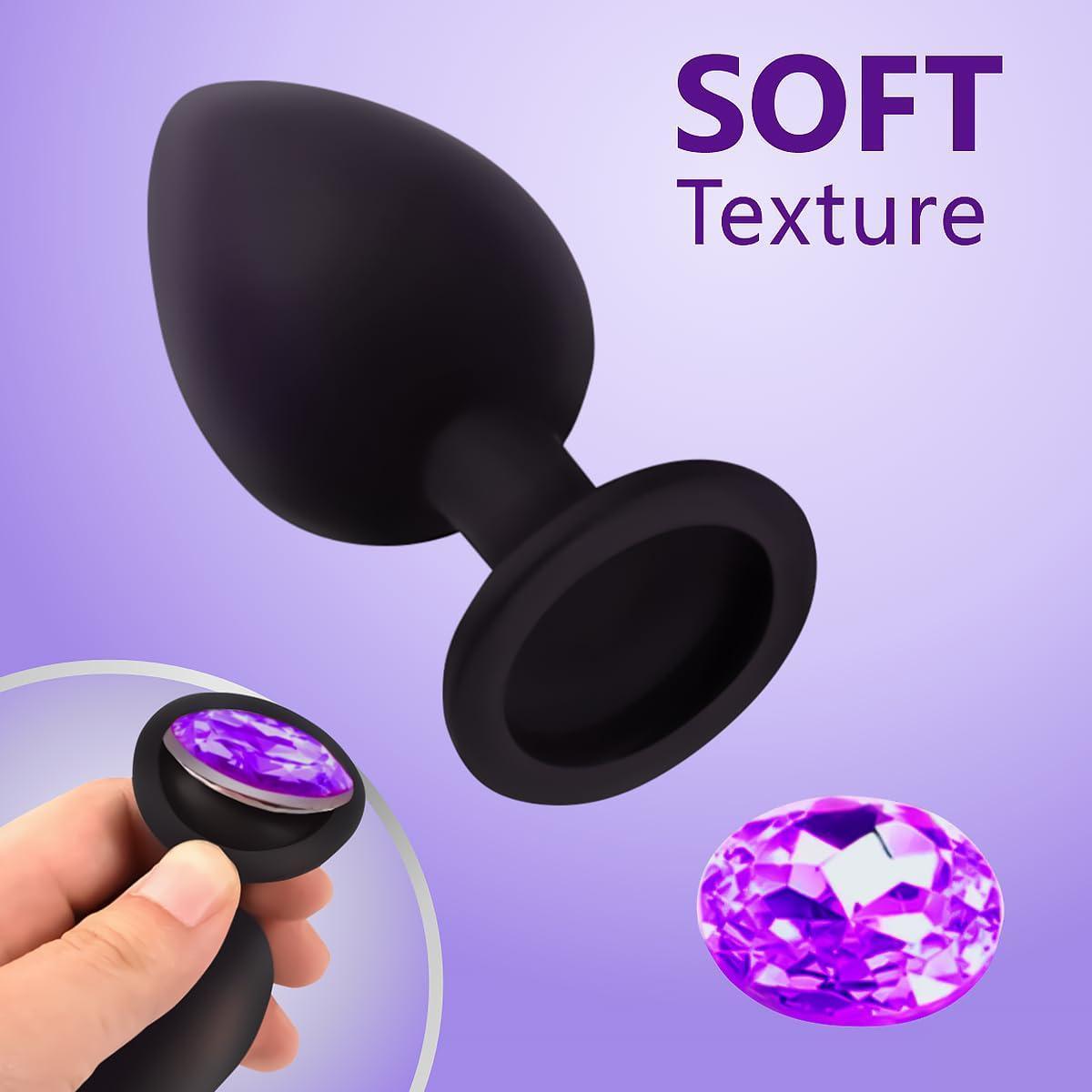 Anal Plug Set 3 Pcs Jewel Butt Plug Anal Sex Toys Silicone But Plug for Men Women Anal Plugs Trainer Gay Sex Toys Sex Massager Butt Plug Tail Anal Toys  Black Plug Anal