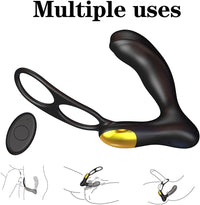 SXHMSAL Prostate Massager Anal Toy Vibrator with Dual Penis Ring, 3 Thrusting Speeds and 10 Vibration Modes, Silicone Butt Plug Remote Control Adult Sex Toys for Men Women Couples