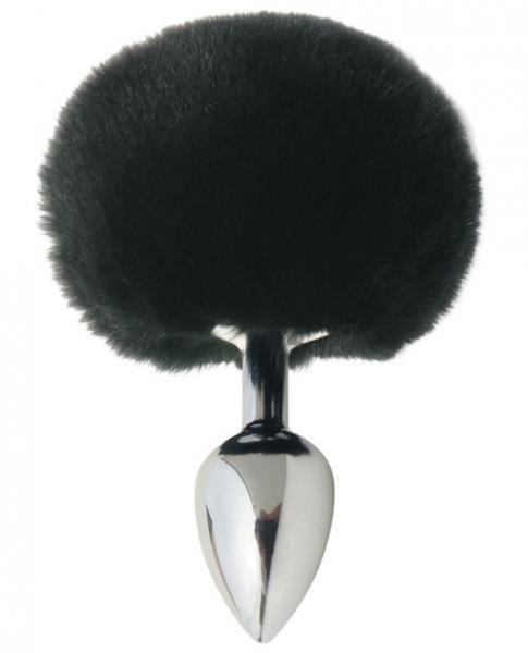 Midnight Metal Bunny Butt Plug Black Rabbit Fur