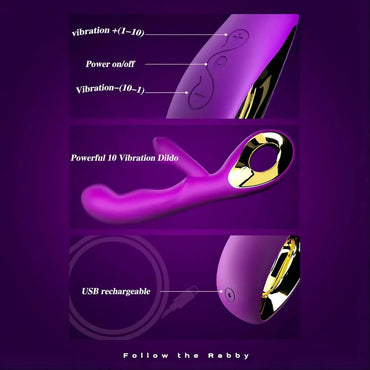 SXHMSAL Thrusting Rabbit Vibrator Massager Dildo- G Spot with Independent Clitoral Stimulator, 10 Patterns, Waterproof & Rechargeable Anal Sex Toys for Women, Rose Purple